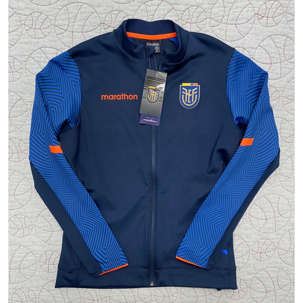 Marathon Jacket Navy Blue Ecuador FEF Soccer Zip Team Jacket / Mens Medium